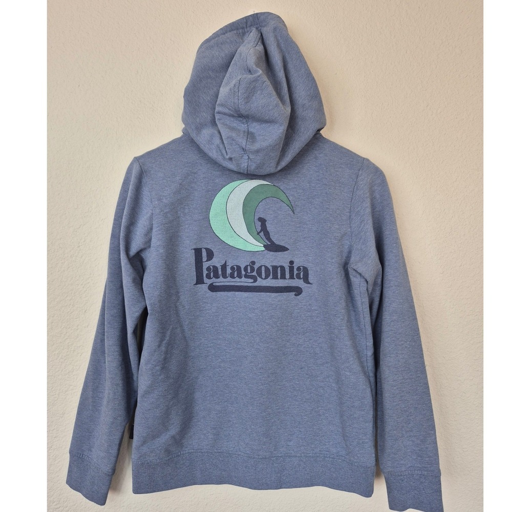 Patagonia Women's Blue Organic Cotton Full Zip Surfer Wave Graphic Hoodie XS